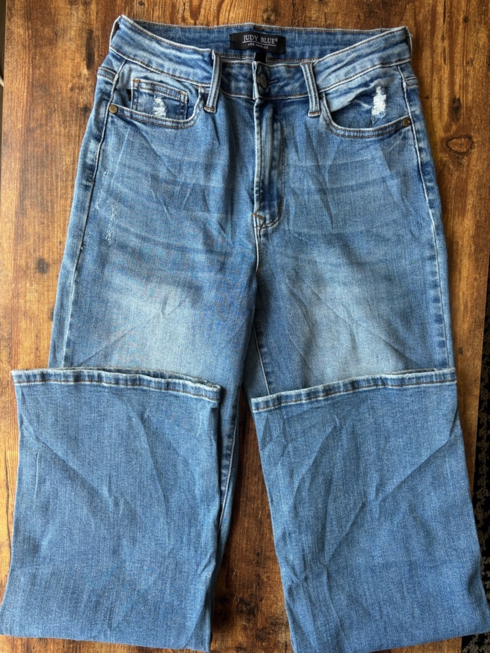 Judy Blue High-Waist Wide-Leg Distressed Jeans Medium Wash - 7/28